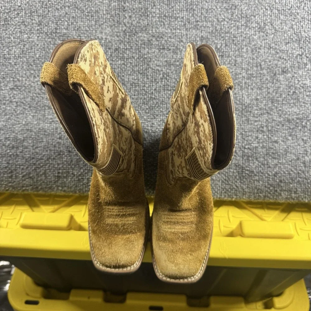 Ariat Western Boots Kids Size 1 Brown Leather Camo USA Flag Patriotic 10019913